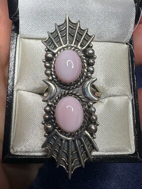 Ring Sterling Silver Pink Conch Double Stone Statement